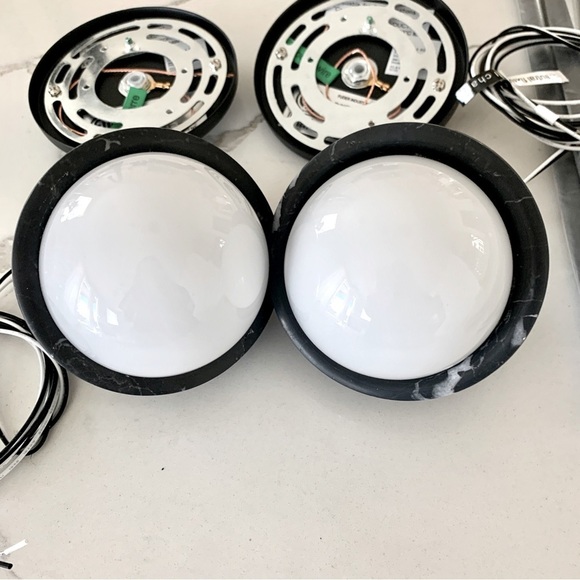 Set of 2 CB2 Polaris Black Marquina Marble Globe Pendant Lights - Picture 9 of 16